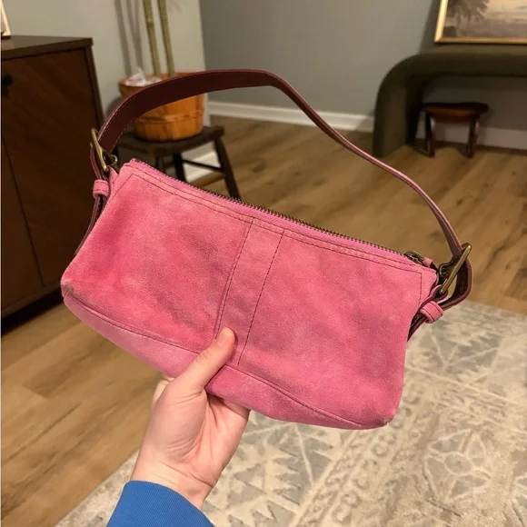 Y2K Pink Suede Coach Hamptons Demi Baguette Shoulder Bag - Picture 6 of 8
